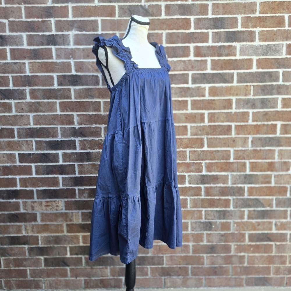 Sofia Made in Italy Blue Tiered Midi Dress Sleeveless Size L
